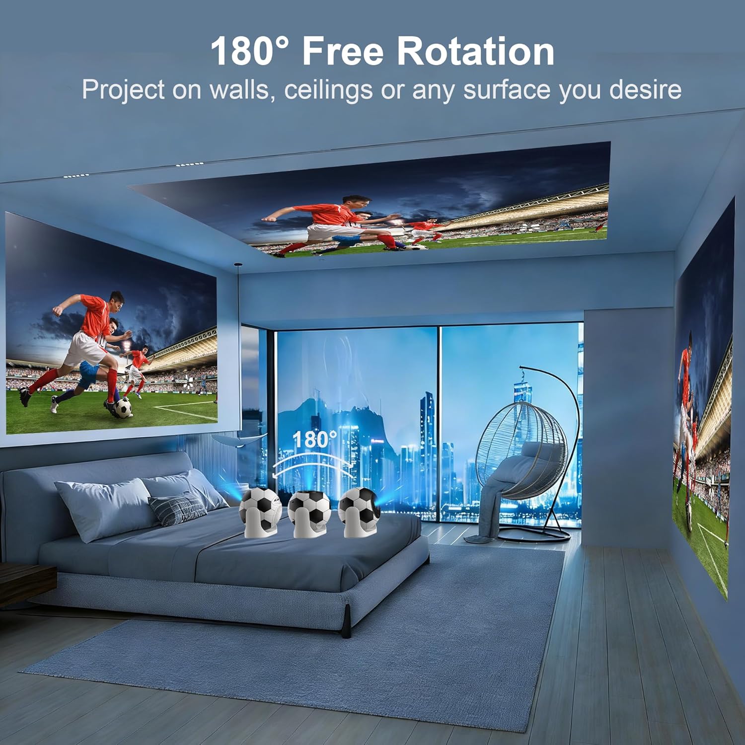 Smart Mini Projector 4K | WiFi + Bluetooth | 1080P resolution, 180° adjustable auto focus, smart keystone voice control